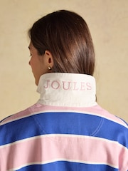 Joules Lara Pink & Blue Striped Cotton Collared Long Sleeve Rugby Shirt - Image 6 of 8