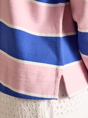 Joules Lara Pink & Blue Striped Cotton Collared Long Sleeve Rugby Shirt - Image 7 of 8