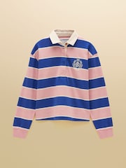 Joules Lara Pink & Blue Striped Cotton Collared Long Sleeve Rugby Shirt - Image 8 of 8