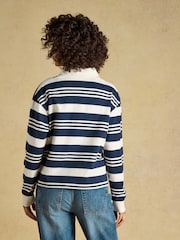 Joules Lara Navy & Cream Stripe Cotton Collared Long Sleeve Rugby Shirt - Image 2 of 7
