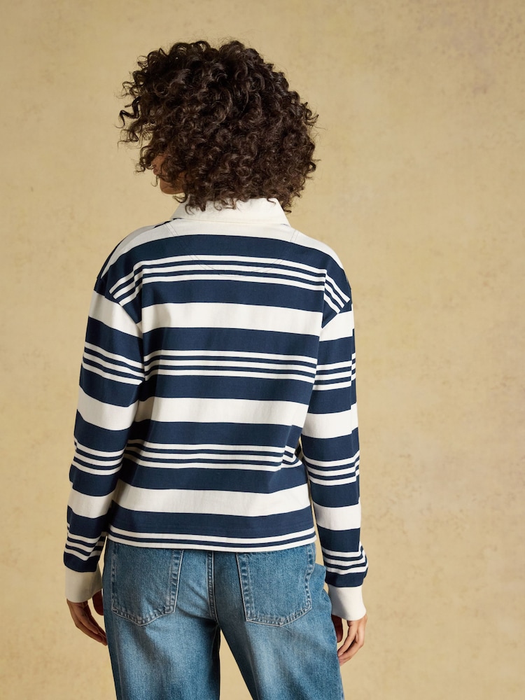 Joules Lara Navy & Cream Stripe Cotton Collared Long Sleeve Rugby Shirt - Image 2 of 7 Joules Lara Navy & Cream Stripe Cotton Collared Long Sleeve Rugby Shirt - Image 2 of 7