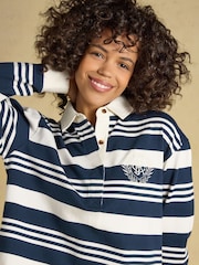 Joules Lara Navy & Cream Stripe Cotton Collared Long Sleeve Rugby Shirt - Image 3 of 7