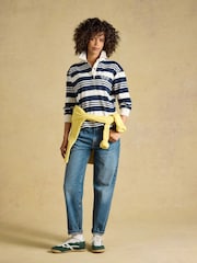 Joules Lara Navy & Cream Stripe Cotton Collared Long Sleeve Rugby Shirt - Image 4 of 7