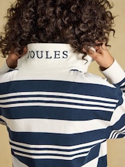 Joules Lara Navy & Cream Stripe Cotton Collared Long Sleeve Rugby Shirt - Image 5 of 7
