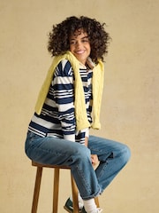 Joules Lara Navy & Cream Stripe Cotton Collared Long Sleeve Rugby Shirt - Image 6 of 7
