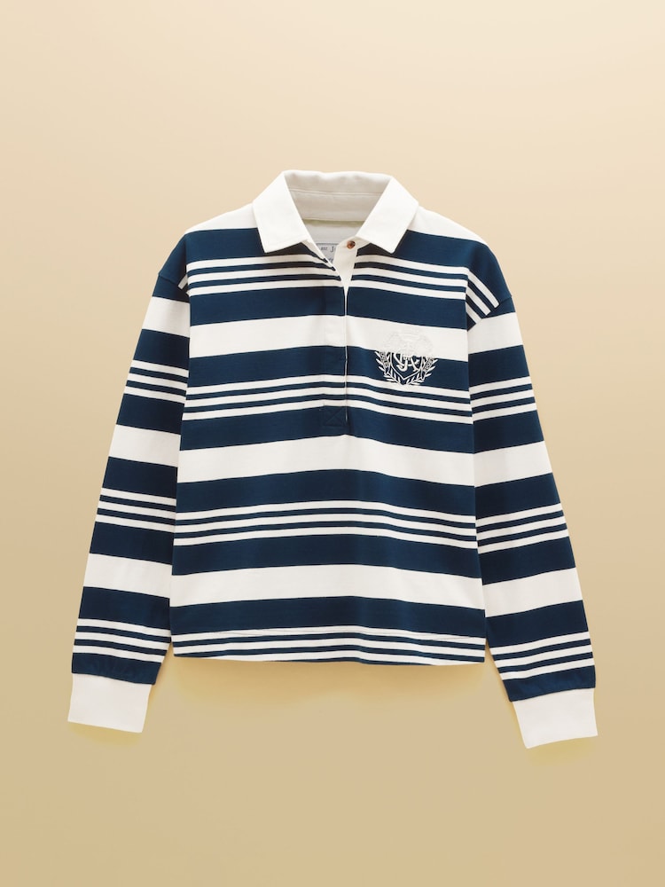 Joules Lara Navy & Cream Stripe Cotton Collared Long Sleeve Rugby Shirt - Image 7 of 7 Joules Lara Navy & Cream Stripe Cotton Collared Long Sleeve Rugby Shirt - Image 7 of 7