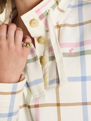 Saunton Cream Madden Check Cotton Blend Sweatshirt with Buttoned Funnel Neck - Image 5 of 8