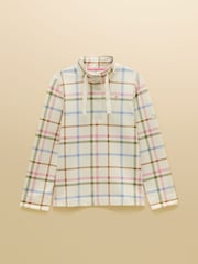 Saunton Cream Madden Check Cotton Blend Sweatshirt with Buttoned Funnel Neck - Image 8 of 8