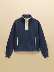 Joules Lulworth Navy Popper Funnel Neck Sweatshirt - Image 6 of 6