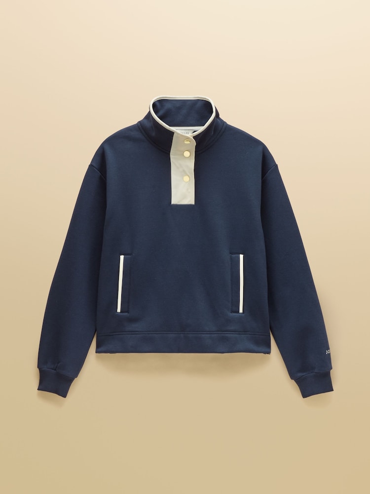Joules Lulworth Navy Popper Funnel Neck Sweatshirt - Image 6 of 6 Joules Lulworth Navy Popper Funnel Neck Sweatshirt - Image 6 of 6