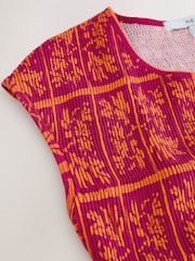 Pink Print Cap Sleeve Shirred Body Jersey Midi Dress - Image 7 of 7