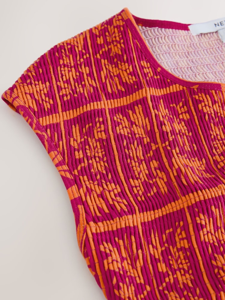 Pink Print Cap Sleeve Shirred Body Jersey Midi Dress - Image 7 of 7