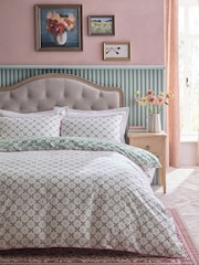 Green Tile Geometric Reversible Duvet Cover and Pillowcase Set - Image 2 of 5