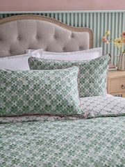 Green Tile Geometric Reversible Duvet Cover and Pillowcase Set - Image 3 of 5