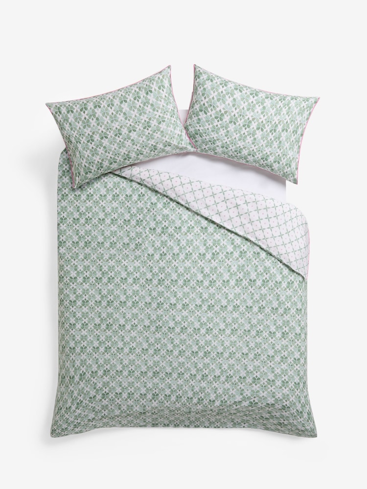 Green Tile Geometric Reversible Duvet Cover and Pillowcase Set - Image 5 of 5