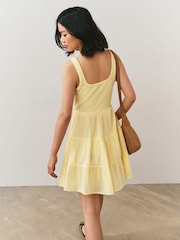 Butter Yellow Square Neck Mini Tiered Summer Dress - Image 2 of 6