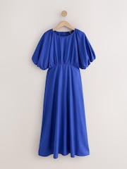 Cobalt Blue Puff Sleeve Midi Dress - Image 6 of 9