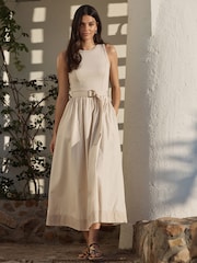 Stone 2 in 1 Woven Mix Belted Midi Dress - Image 2 of 4
