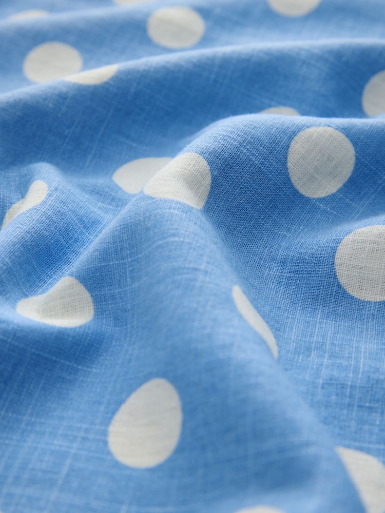 Blue/White Polka Dot Linen Rich Square Neck Shift Mini Dress - Image 7 of 7 Blue/White Polka Dot Linen Rich Square Neck Shift Mini Dress - Image 7 of 7