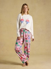 Lyla Cream and Pink Puddings Print Long Sleeve Jersey Cotton Pyjama Set - Image 1 of 7