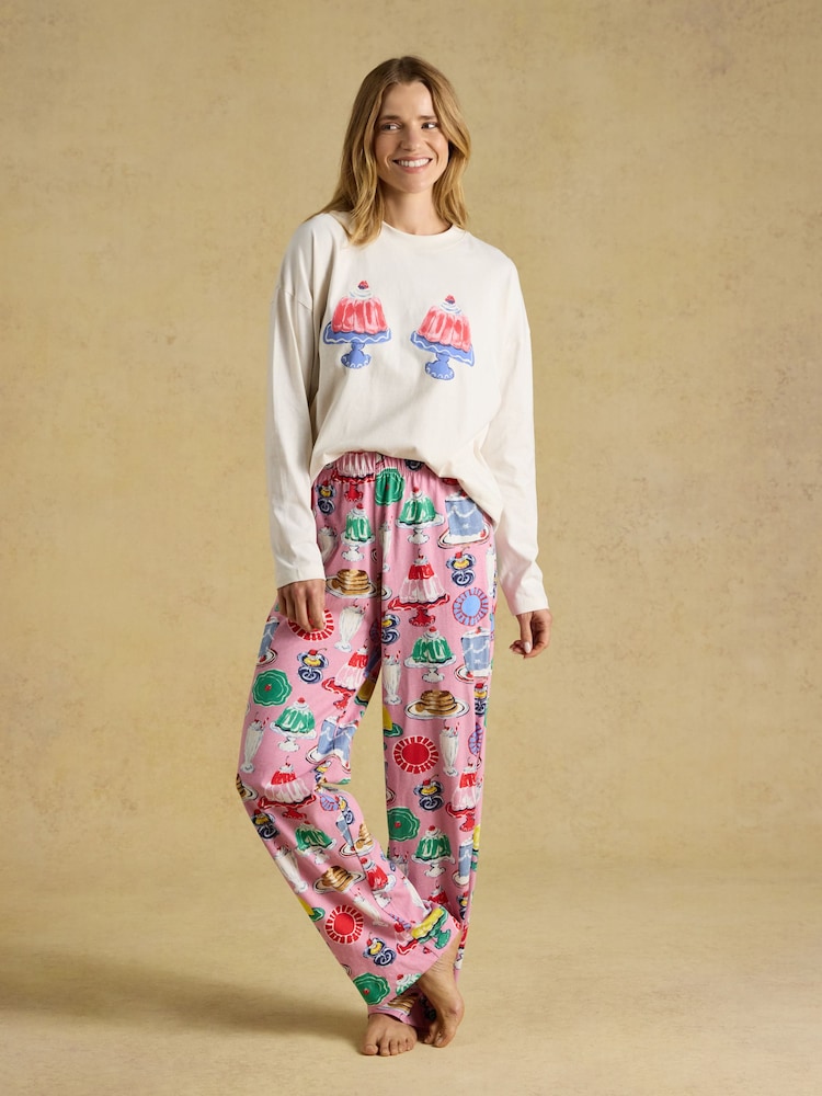 Lyla Cream and Pink Puddings Print Long Sleeve Jersey Cotton Pyjama Set - Image 1 of 7 Lyla Cream and Pink Puddings Print Long Sleeve Jersey Cotton Pyjama Set - Image 1 of 7