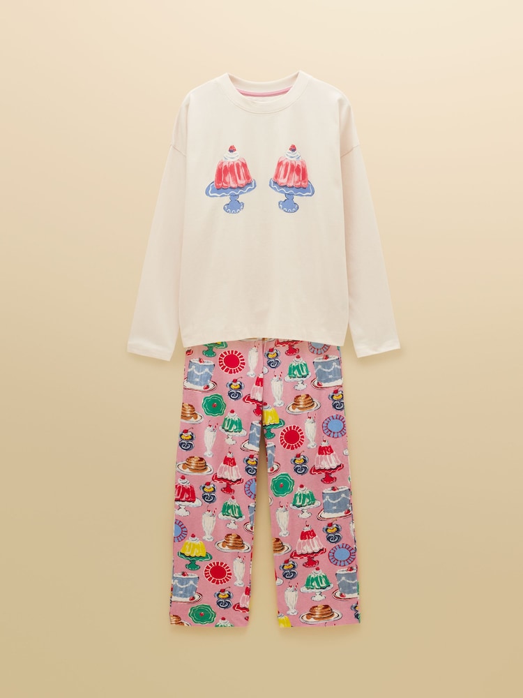 Lyla Cream and Pink Puddings Print Long Sleeve Jersey Cotton Pyjama Set - Image 7 of 7 Lyla Cream and Pink Puddings Print Long Sleeve Jersey Cotton Pyjama Set - Image 7 of 7