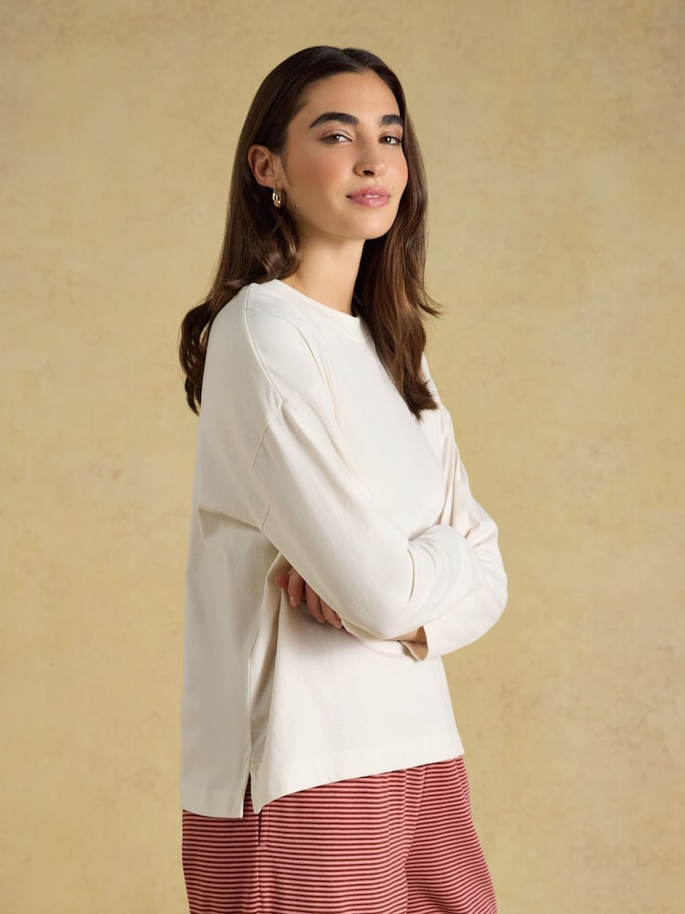 Cream Cotton Long Sleeve Pyjama Top - Image 1 of 7 Cream Cotton Long Sleeve Pyjama Top - Image 1 of 7
