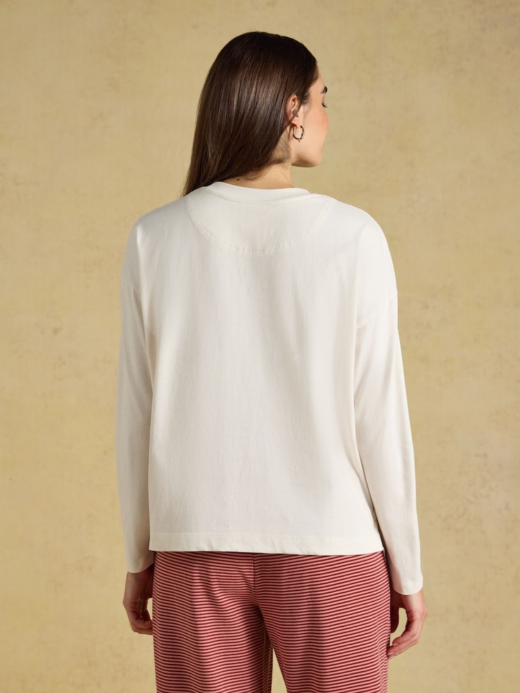 Cream Cotton Long Sleeve Pyjama Top - Image 2 of 7 Cream Cotton Long Sleeve Pyjama Top - Image 2 of 7