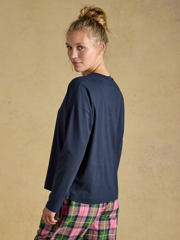 Joules Navy Cotton Long Sleeve Pyjama Top - Image 2 of 6 Joules Navy Cotton Long Sleeve Pyjama Top - Image 2 of 6