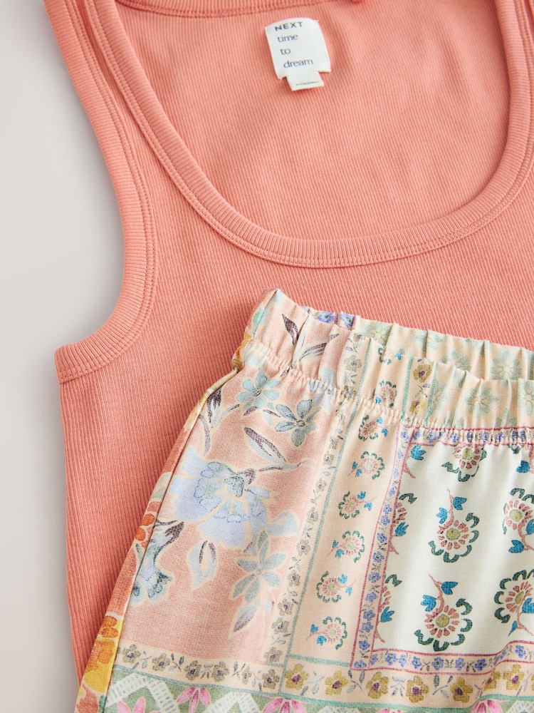 Orange Paisley Rib Vest Short Pyjamas Set - Image 2 of 3 Orange Paisley Rib Vest Short Pyjamas Set - Image 2 of 3