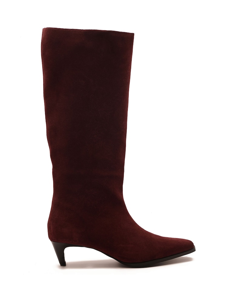 Off The Hook Red Fern Suede Leather Slouchy Knee-High Kitten Heel Boots - Image 1 of 6 Off The Hook Red Fern Suede Leather Slouchy Knee-High Kitten Heel Boots - Image 1 of 6