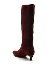 Off The Hook Red Fern Suede Leather Slouchy Knee-High Kitten Heel Boots - Image 2 of 6