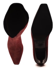 Off The Hook Red Fern Suede Leather Slouchy Knee-High Kitten Heel Boots - Image 3 of 6