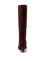 Off The Hook Red Fern Suede Leather Slouchy Knee-High Kitten Heel Boots - Image 4 of 6