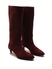 Off The Hook Red Fern Suede Leather Slouchy Knee-High Kitten Heel Boots - Image 6 of 6