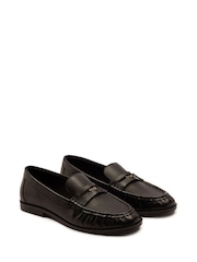 Off The Hook Black Keira Leather Penny Ruched Loafers - Image 1 of 6