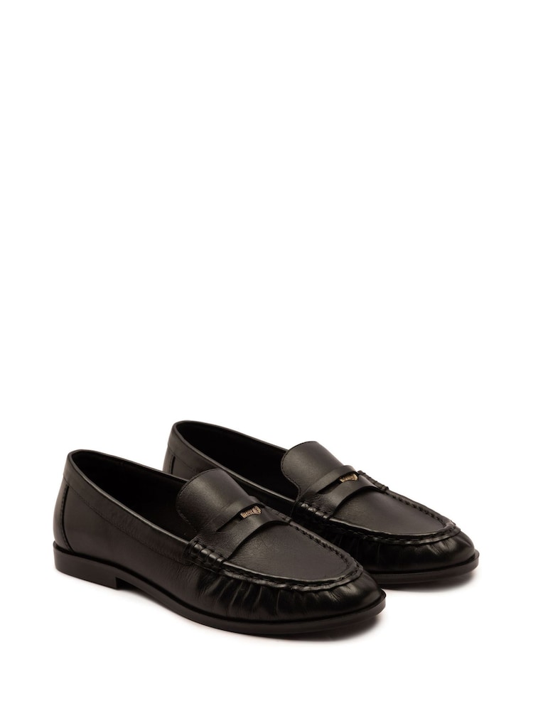 Off The Hook Black Keira Leather Penny Ruched Loafers - Image 1 of 6