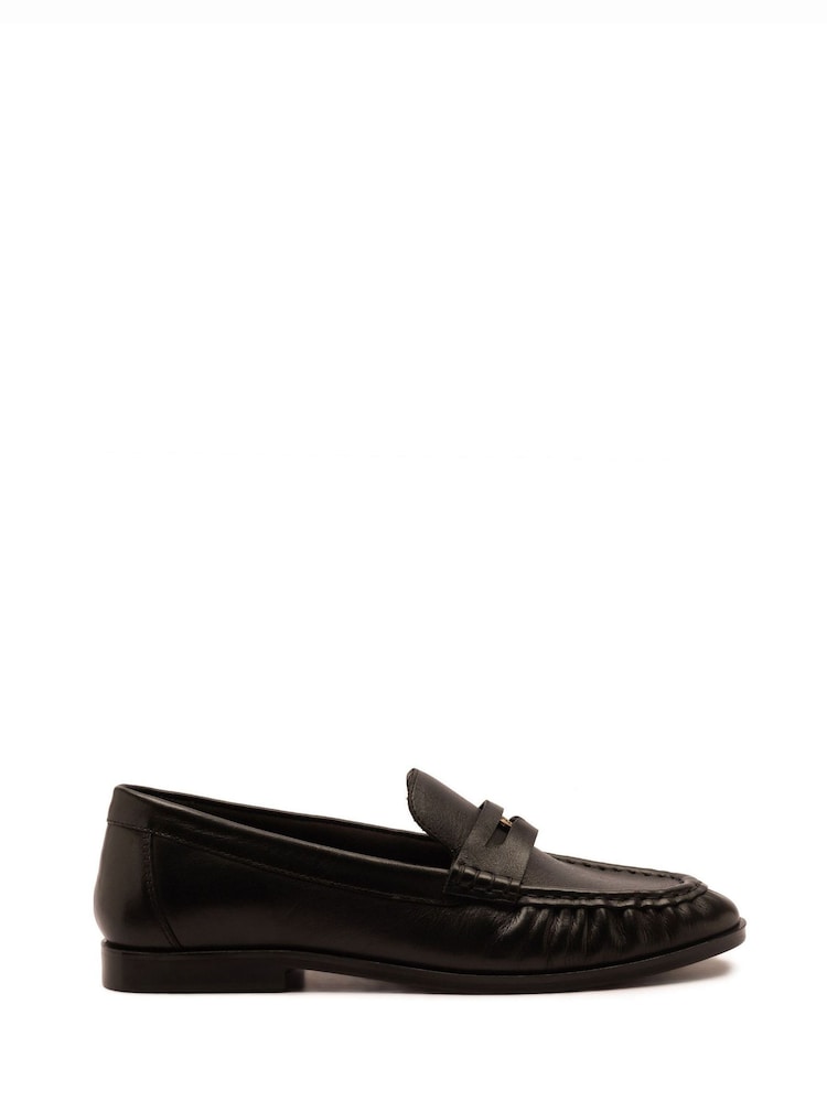 Off The Hook Black Keira Leather Penny Ruched Loafers - Image 2 of 6