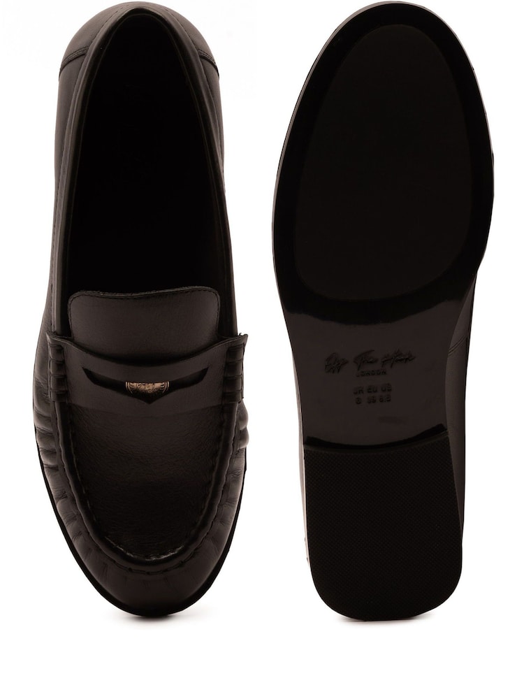 Off The Hook Black Keira Leather Penny Ruched Loafers - Image 6 of 6