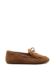 Off The Hook Brown Kennet Suede Fringe Moccasin Loafers - Image 1 of 6