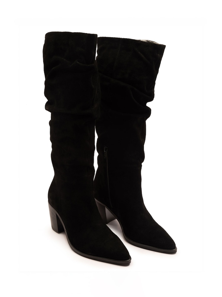 Off The Hook Black Muswell Suede Knee High Slouch Boots - Image 1 of 6 Off The Hook Black Muswell Suede Knee High Slouch Boots - Image 1 of 6