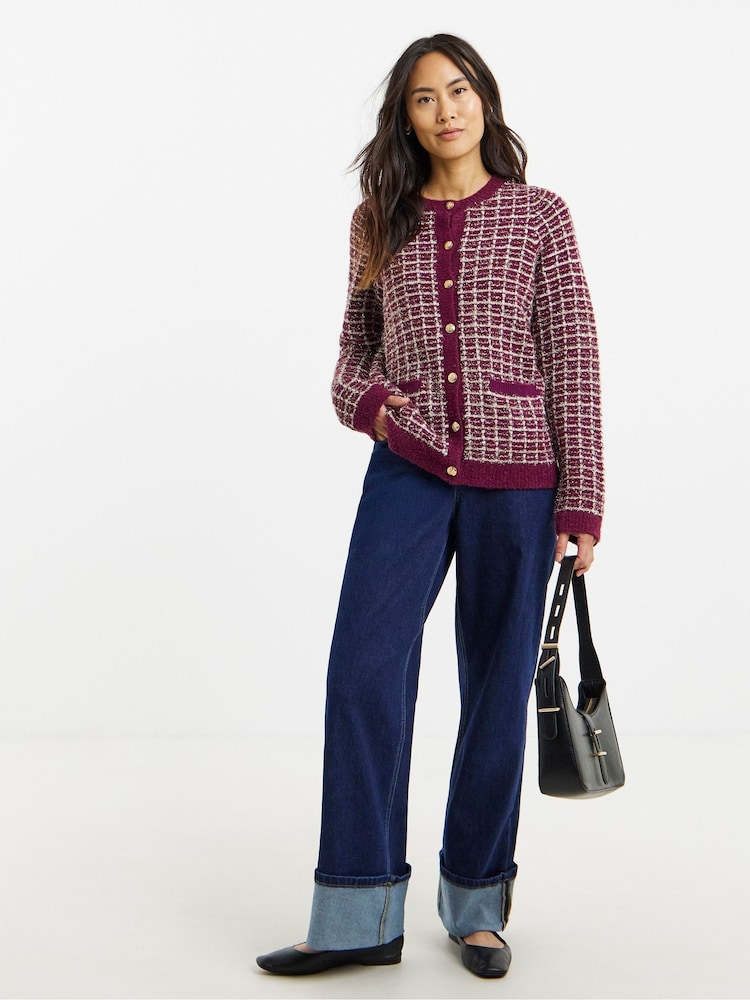 JD Williams Red Lurex Checked Cardigan - Image 1 of 4