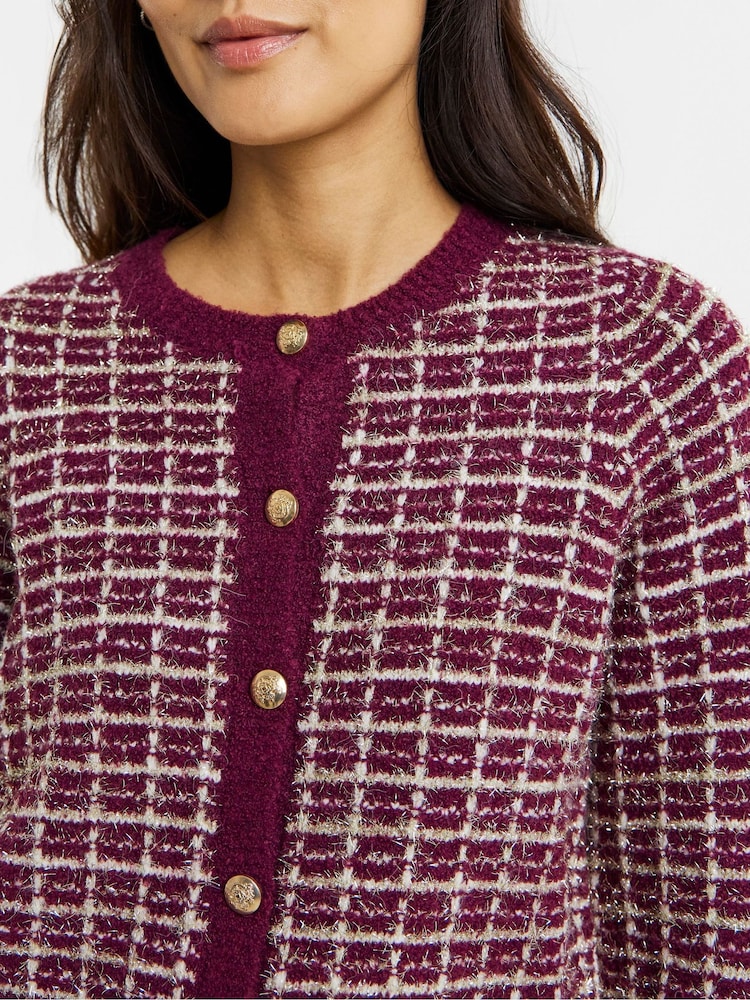 JD Williams Red Lurex Checked Cardigan - Image 4 of 4