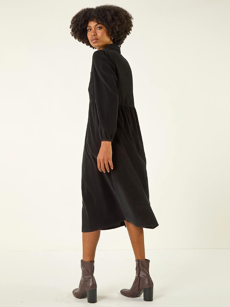 black corduroy midi dress Shaw Stretch Corduroy Midi Dress Black