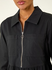 Roman Black Corduroy Zip Detail Midi Dress - Image 5 of 5