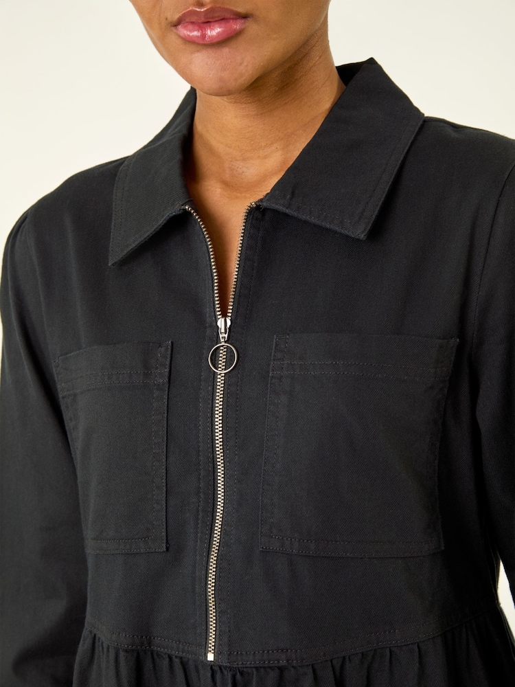 Roman Black Corduroy Zip Detail Midi Dress - Image 5 of 5 Roman Black Corduroy Zip Detail Midi Dress - Image 5 of 5
