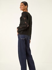Roman Black Crochet Floral Knit Jumper - Image 2 of 5