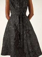 Roman Black Metallic Brocade Belted Dress - Image 5 of 5