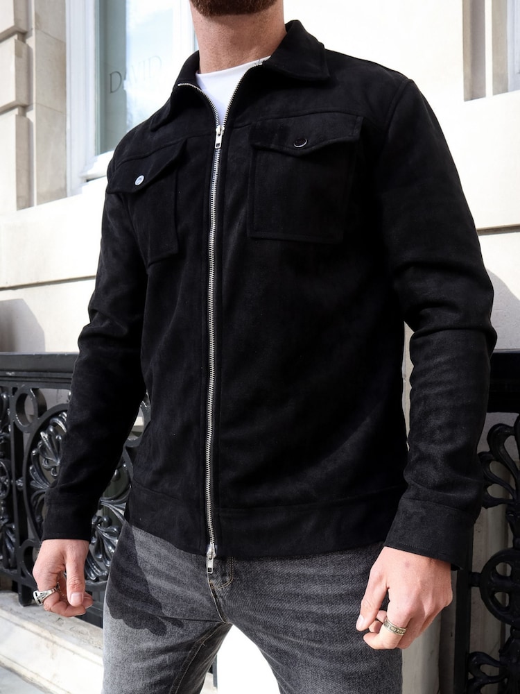Preto - CAPO Faux Suede Jacket - Imagem 1 de 4