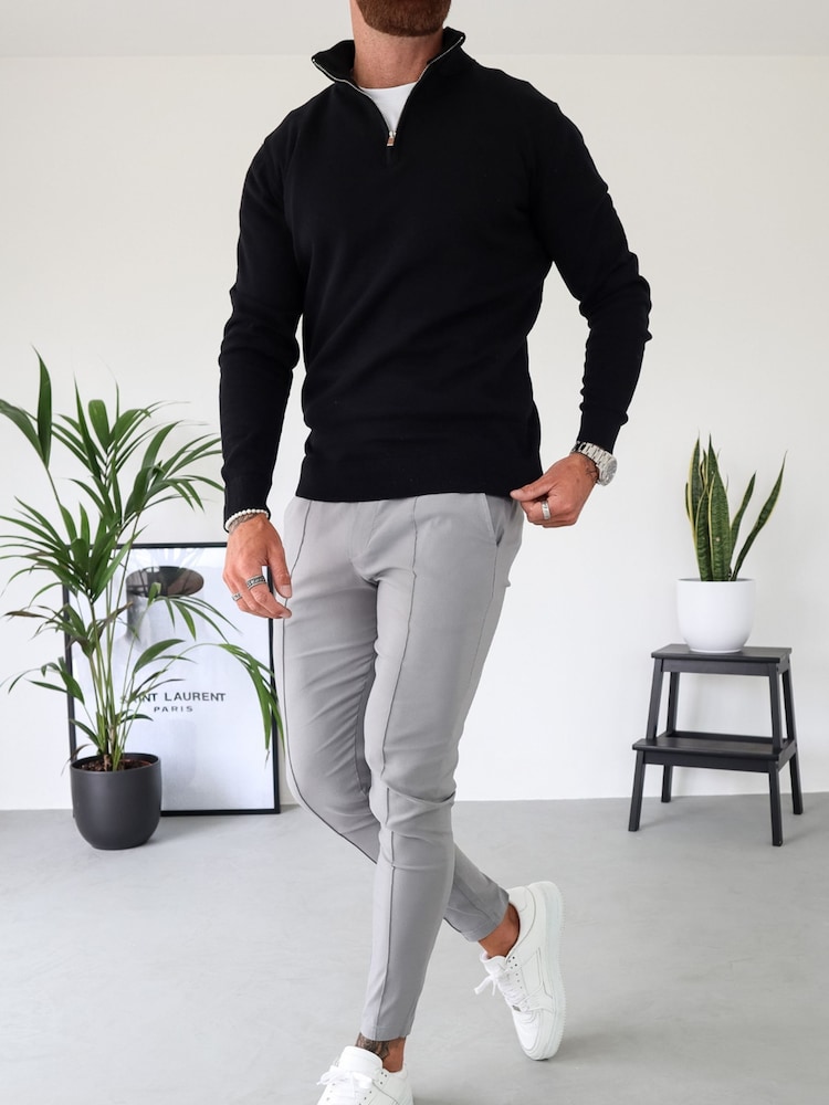 CAPO Black Egyptian Cotton 1/4 Zip Sweat Top - Image 2 of 5